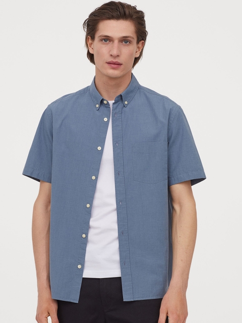 

H&M Men Blue Solid Cotton Shirt