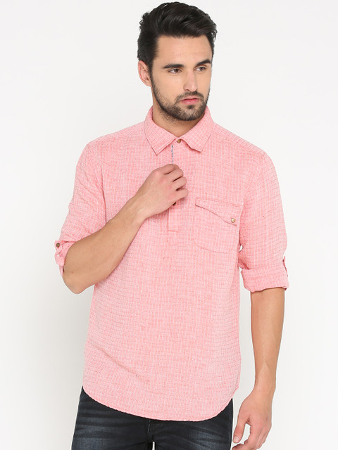 

WITH Men Pink & Off-White Slim Fit Checked Casual Shirt