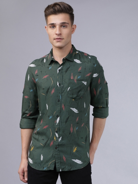 

LOCOMOTIVE Men Olive Green & White Slim Fit Printed Casual Shirt