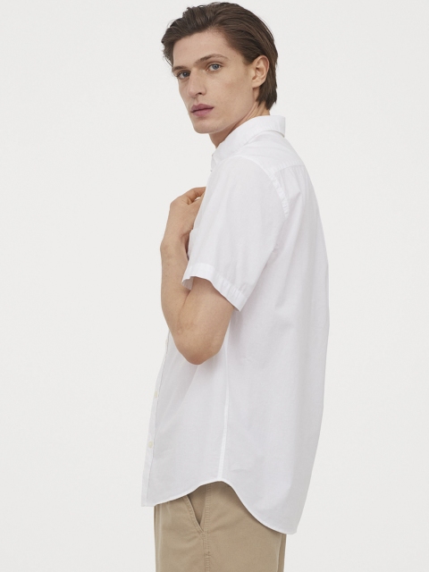 

H&M Men White Solid Cotton Shirt Regular Fit