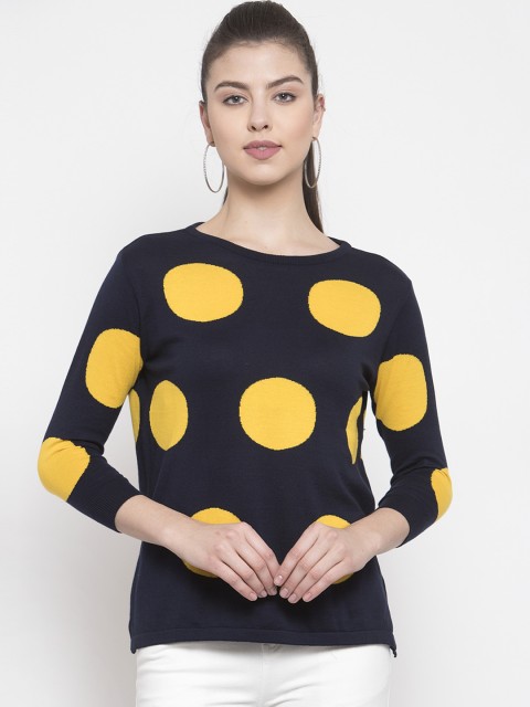 

Kalt Women Navy Blue Printed Round Neck T-shirt