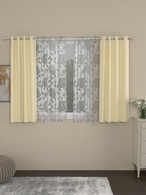 

ROSARA HOME Cream-Coloured & White Set of 4 Window Curtains