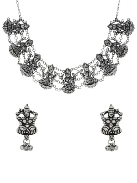 

Silvermerc Designs Oxidized Silver-Plated Handcrafted Temple Jewellery Set