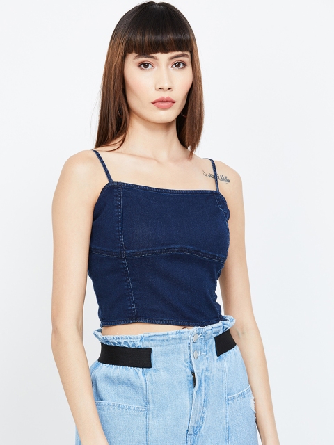 

Ginger by Lifestyle Women Navy Blue Solid Tank Pure Cotton Top