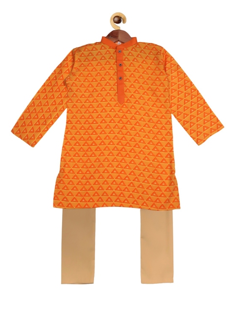 

SOULFULLY INDIAN Boys Orange & Beige Printed Kurta with Pyjamas