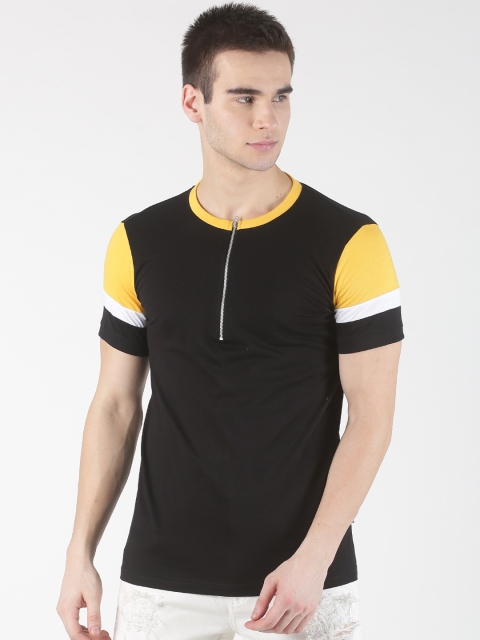 

Blue Saint Men Black & Yellow Colourblocked Round Neck T-shirt