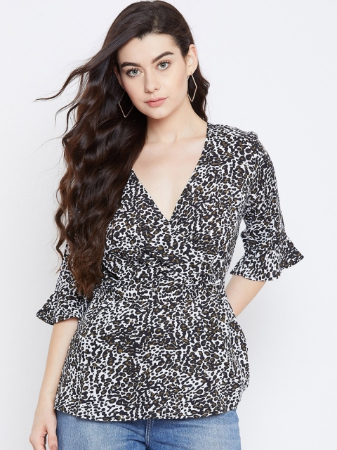 

Femella Women Black & White Animal Printed Wrap Top
