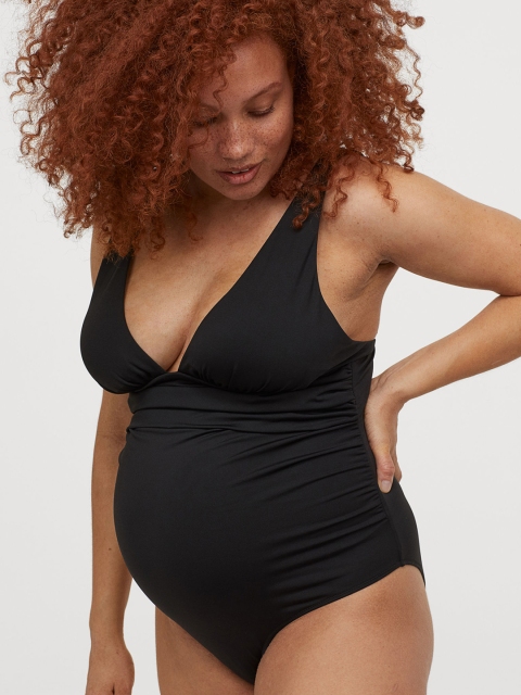 

H&M MAMA Black Solid V-Neck Swimsuit