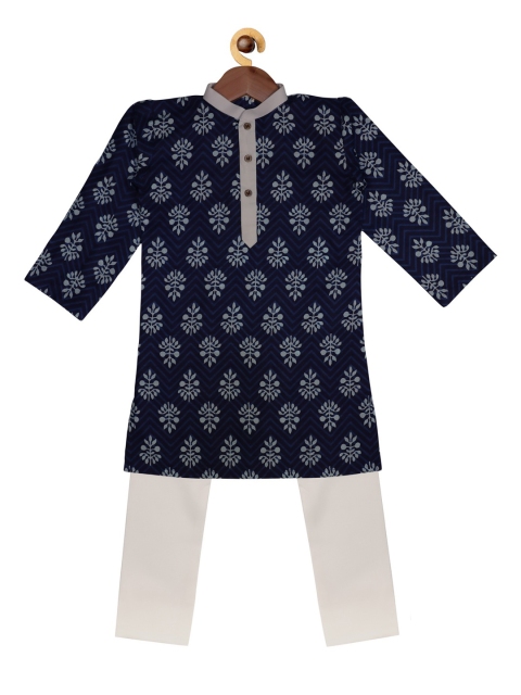 

SOULFULLY INDIAN Boys Blue & White Printed Kurta with Pyjamas