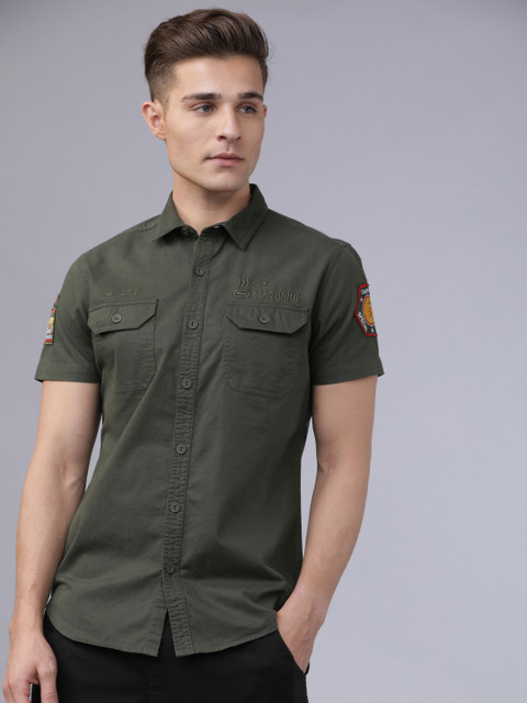 

Ecko Unltd Men Olive Green Slim Fit Solid Casual Shirt