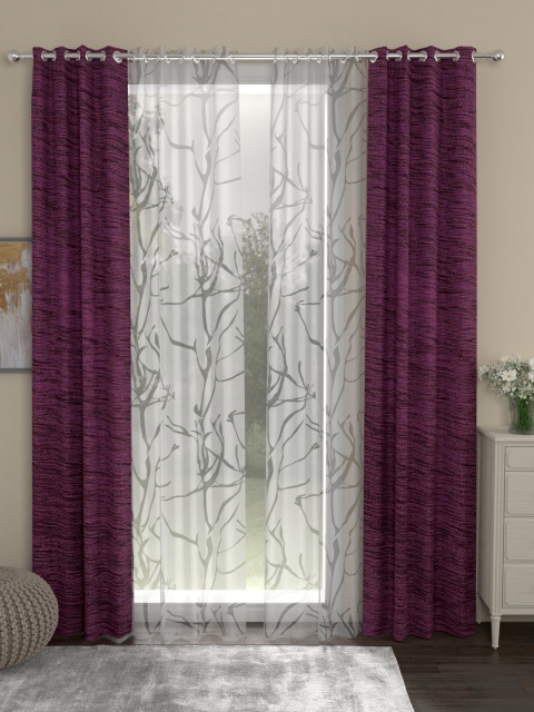 

ROSARA HOME Purple & White Set of 4 Door Curtains