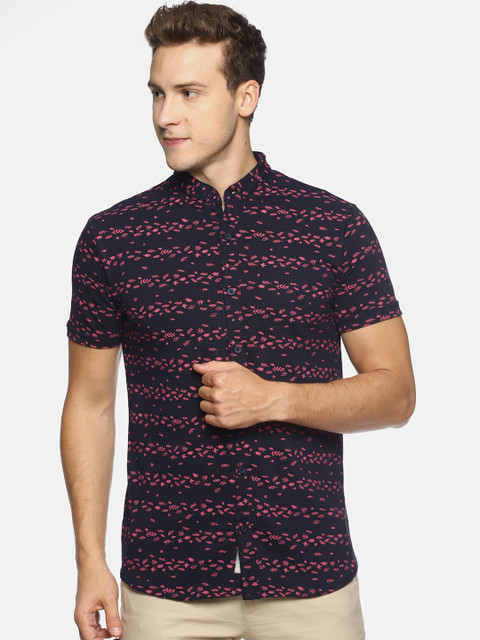 

T-Tog Men Navy Blue & Pink Slim Fit Printed Casual Knitted Shirt
