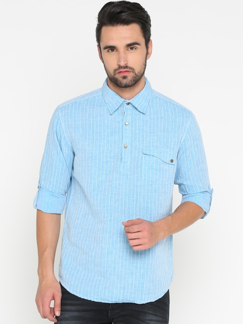 

WITH Men Blue Slim Fit Striped Casual Shirt