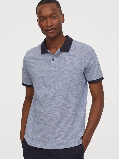 

H&M Men Blue Solid Slim Fit Polo T-shirt