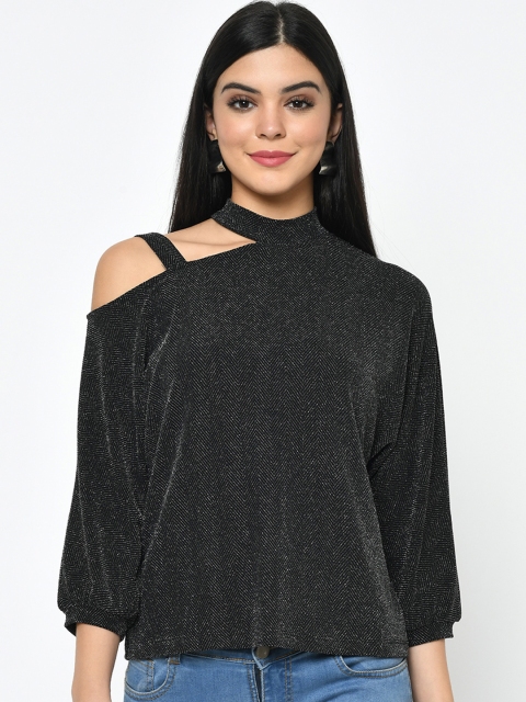 

Latin Quarters Women Black Solid Sheen Top