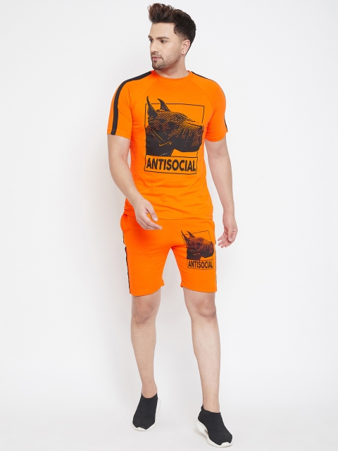 

FUGAZEE Men Orange & Black Anti Social Printed Taped Tracksuit