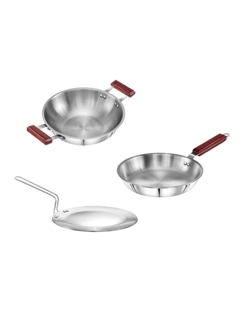 

Hawkins Unisex Silver-Toned & Red Tri-ply Stainless Steel Frying Pan with Kadhai & Tawa