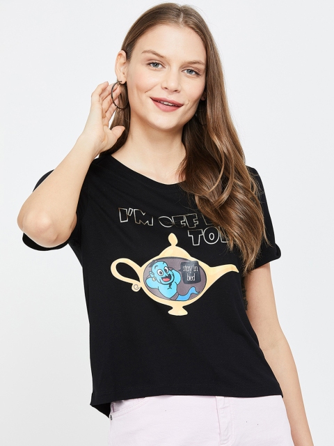 

Ginger by Lifestyle Women Black Aladdin Printed Round Neck T-shirt