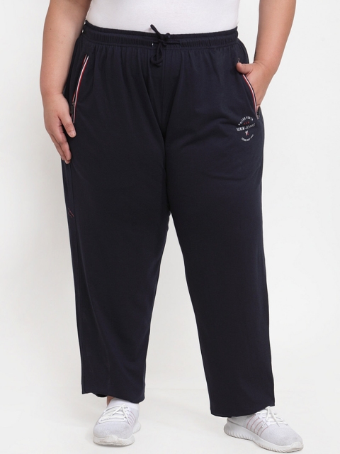 

plusS Women Navy Blue Solid Track Pants
