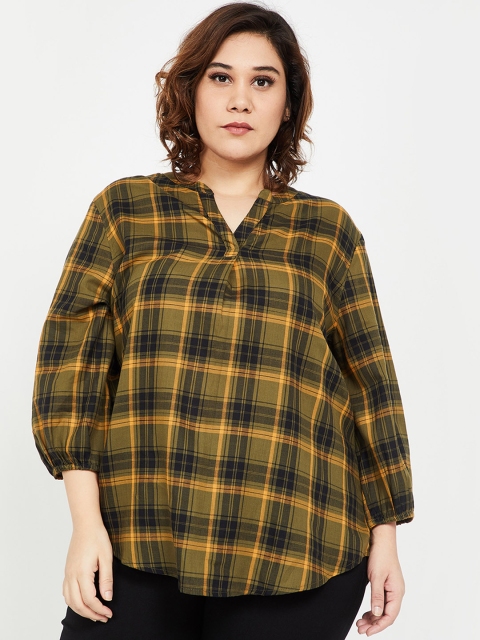 

nexus Plus Size Women Yellow Black Checked Top