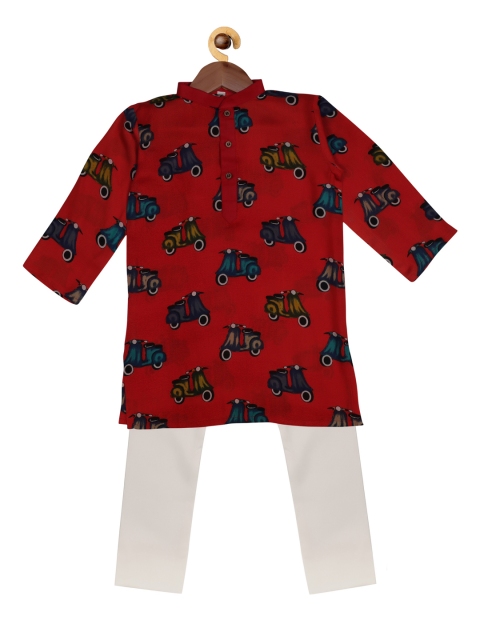 

SOULFULLY INDIAN Boys Red & White Printed Kurta with Pyjamas