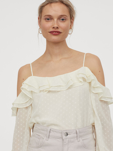 

H&M Women White Solid Cold Shoulder Blouse