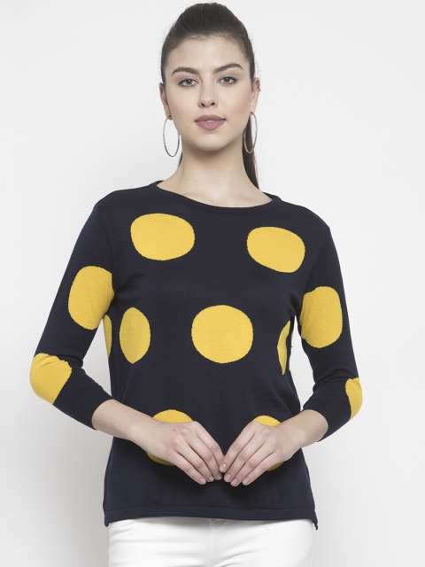 

Kalt Women Navy Blue Printed Round Neck T-shirt