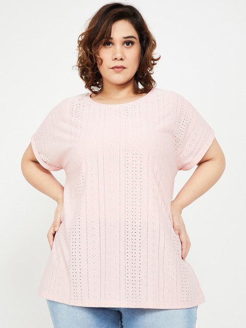 

nexus Plus Size Women Nude Pink Self Design Top