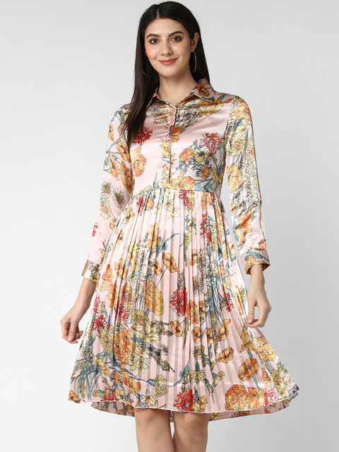 

StyleStone Women Peach-Coloured Printed Shirt Dress