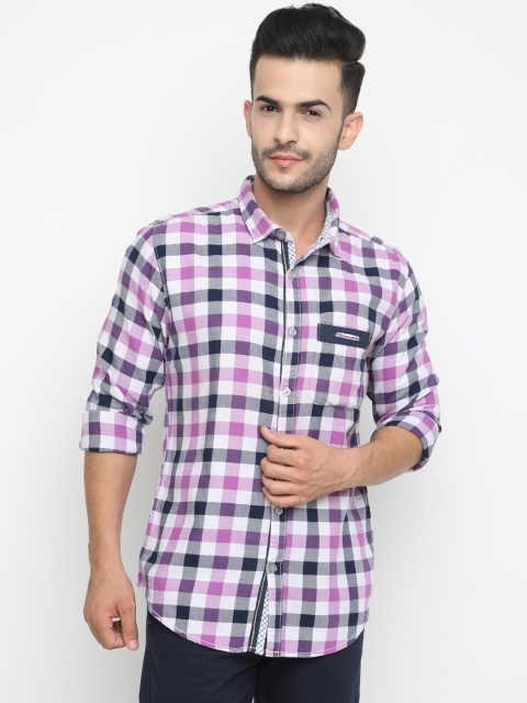 

WITH Men Purple Slim Fit Checked Casual Shirt