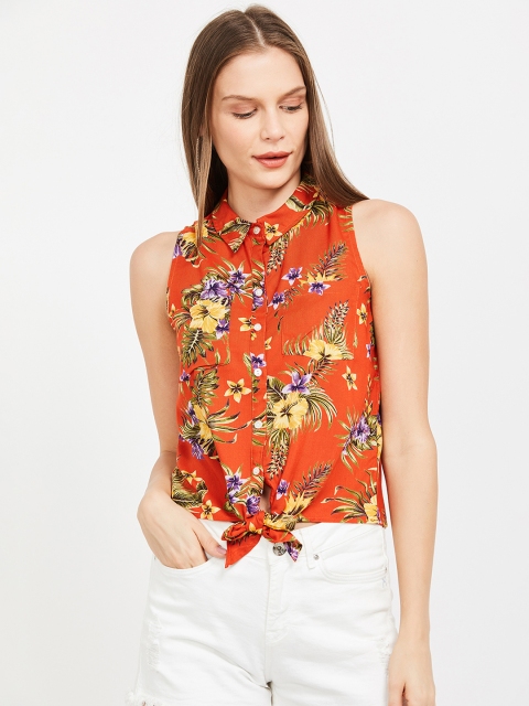 

Ginger by Lifestyle Women Rust Orange Printed Shirt Style Top