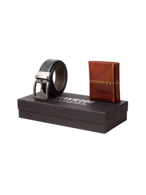 

Teakwood Leathers Men Black & Tan Brown Genuine Leather Accessory Gift Set