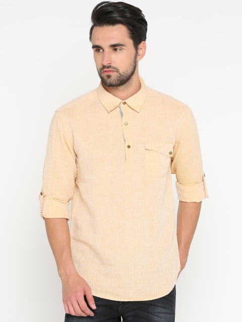 

WITH Men Yellow Slim Fit Striped Casual Shirt