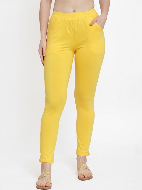 

TAG 7 Women Yellow Solid Ankle-Length Leggings