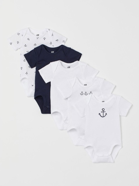 

H&M Unisex 5-Pack Short-Sleeved Sustainable Bodysuits, White