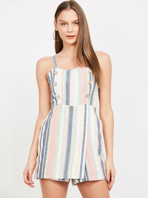 

Ginger by Lifestyle Women White & Pink Striped Playsuit