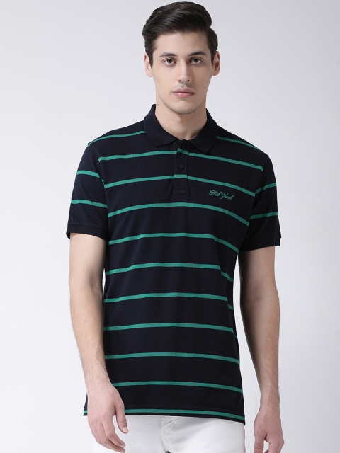 

Club York Men Navy Blue Striped Polo Collar T-shirt