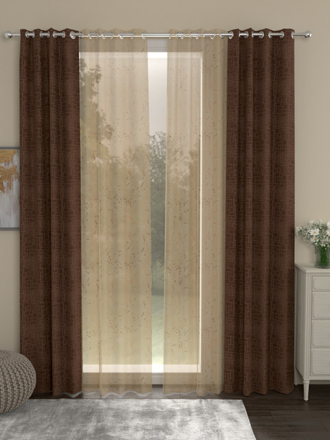 

ROSARA HOME Brown & Copper-Toned Set of 4 Door Curtains