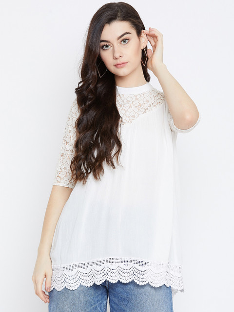 

Femella Women White Lace A-Line Top