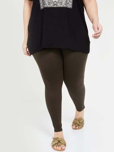 

nexus Plus Size Women Olive Green Solid Treggings