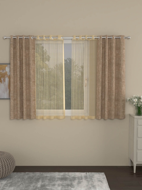 

ROSARA HOME Beige & Gold-Toned Set of 4 Window Curtains