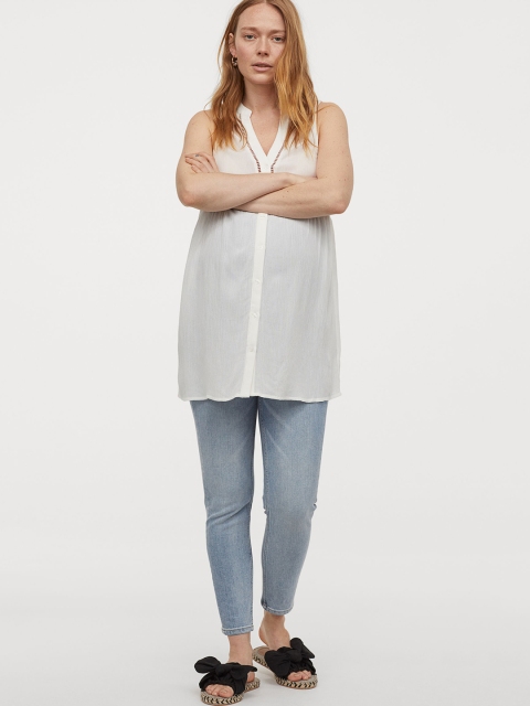 

H&M Women White Solid MAMA Button-Front Tunic