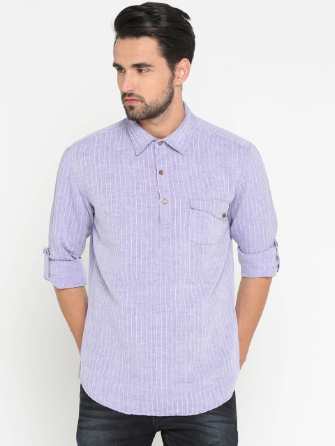 

WITH Men Lavender & White Slim Fit Striped Casual Shirt
