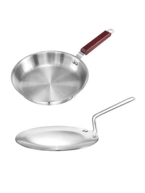 

Hawkins Silver-Toned & Red Triply 3 mm Extra-Thick Stainless Steel Tawa & Frying Pan