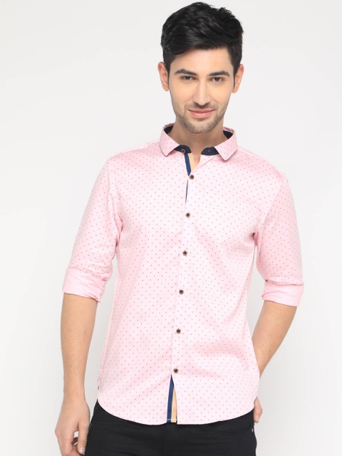 

WITH Men Pink & Navy Blue Slim Fit Printed Casual Shirt