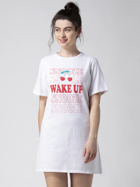 

ADORENITE Women White Printed Sleep Shirt