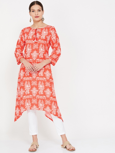 

Melange by Lifestyle Women Orange Floral Printed Straight Kurta