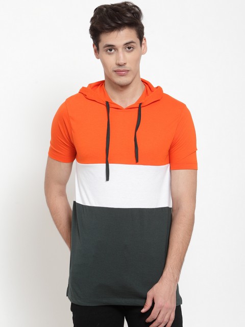 

Kalt Men Green & Orange Colourblocked Hood T-shirt
