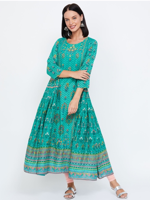 

Melange by Lifestyle Women Green Printed A-Line Kurta