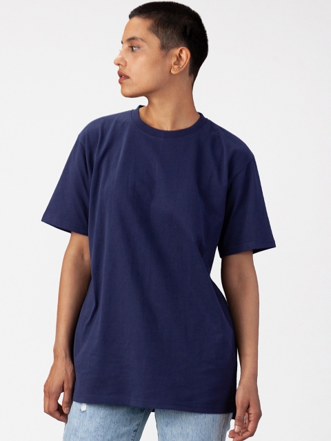

Bhaane Unisex Navy Blue Solid Round Neck T-shirt